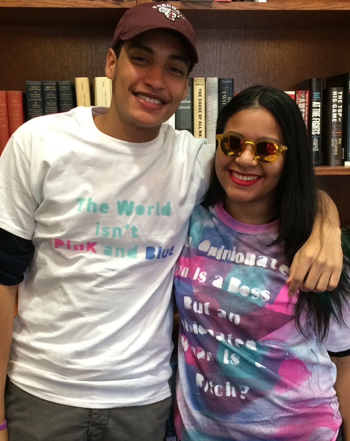 Darwin and Aaliyah wearing gender equality t-shirts