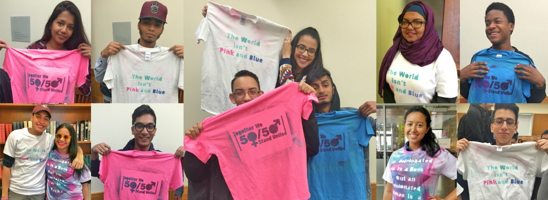 Students holding t-shirts