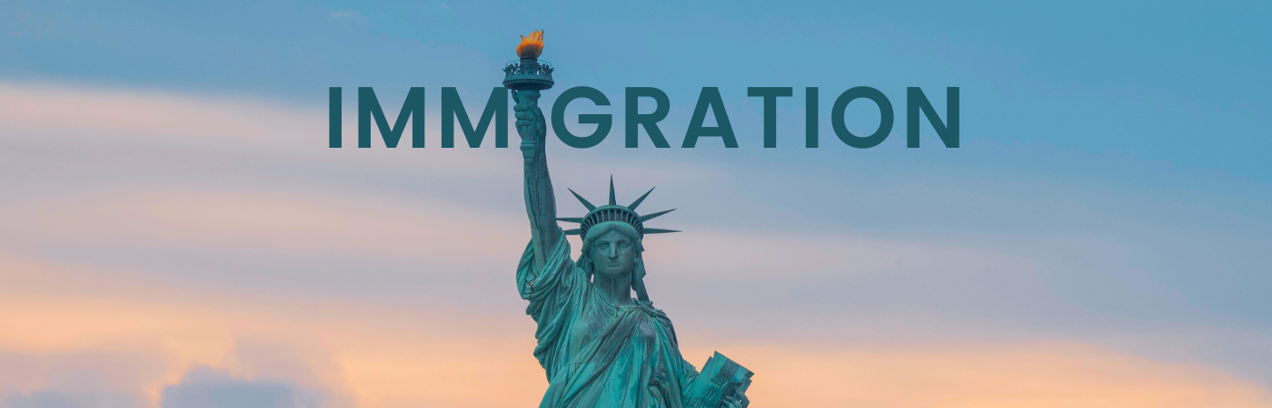 Immigration Banner with statue of liberty