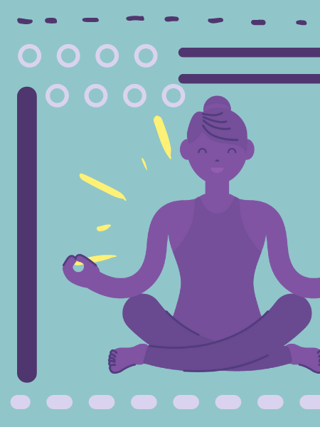 Purple yoga woman on green background