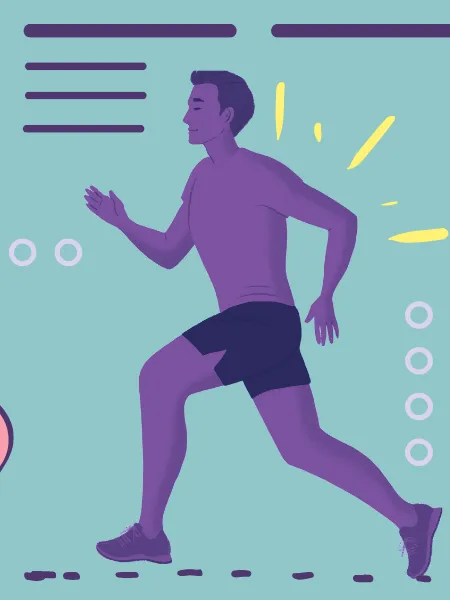 purple man running green background