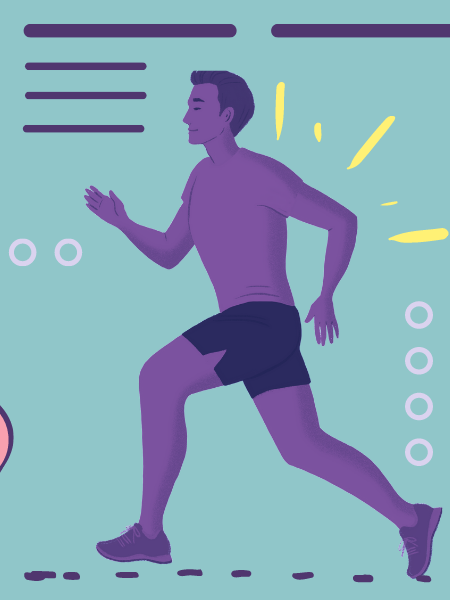 purple man running green background