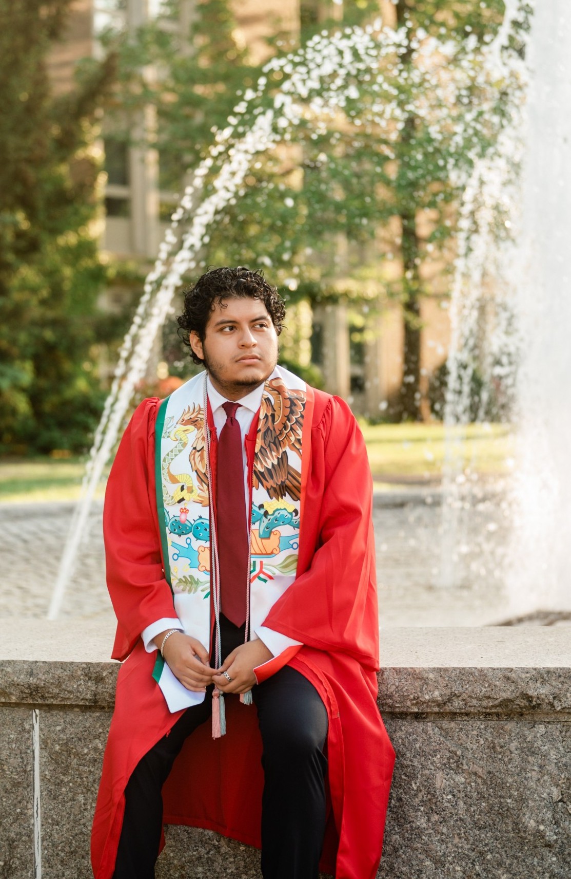 Kevin Medina in graduation robes Image of Kevin Medina in graduation robes