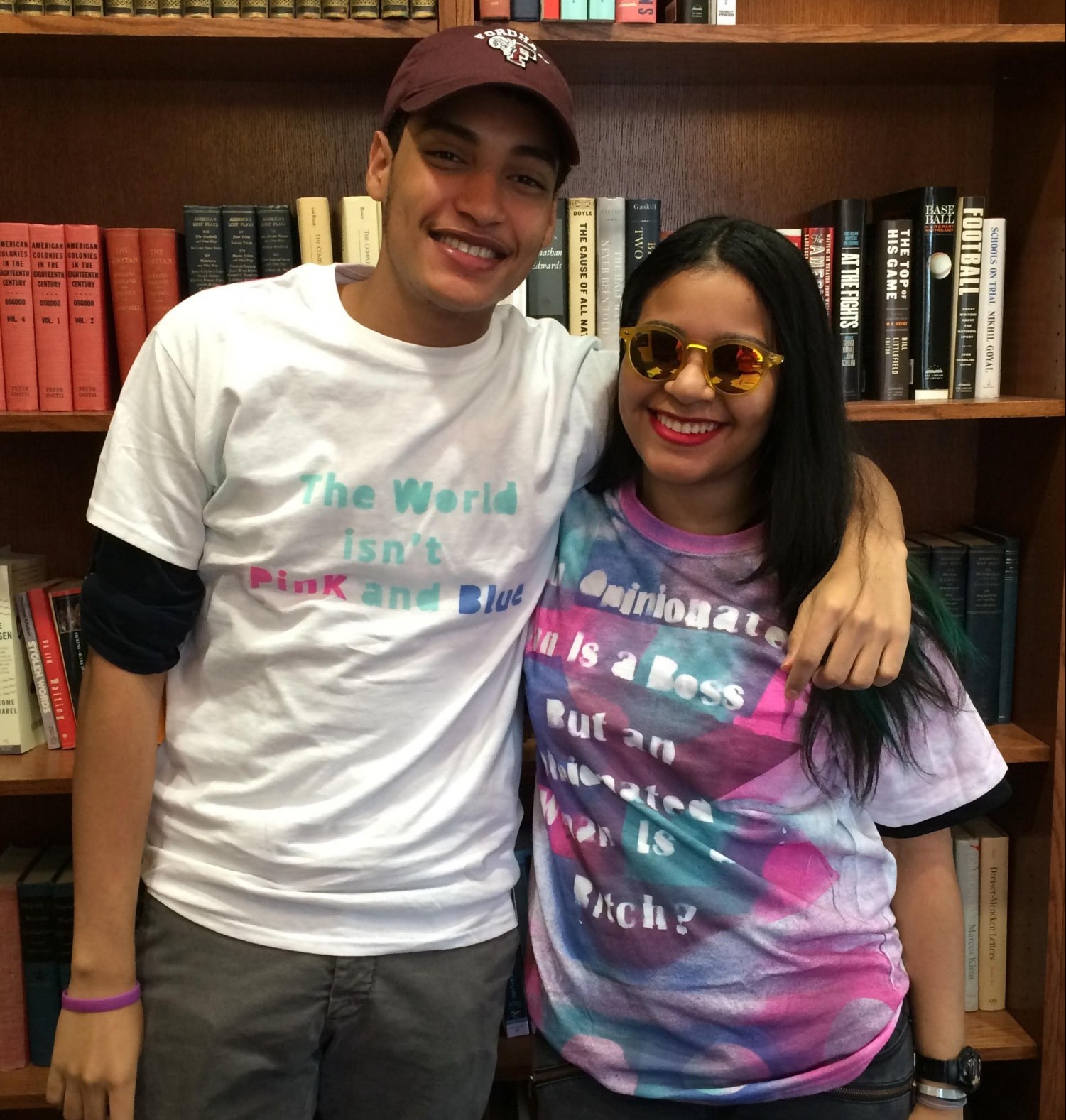 Aaliyah and her F&C classmate Darwin exhibiting their gender equality shirts in 2016 Aaliyah and Darwin