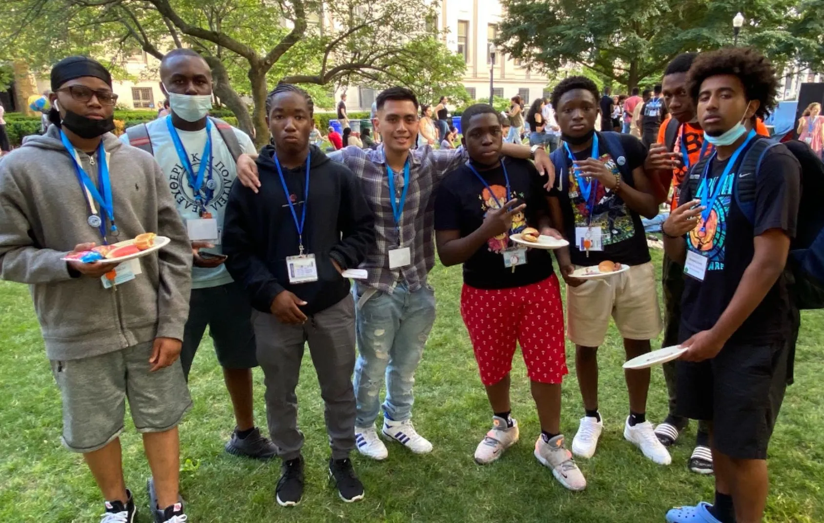 Abel with fellow students outside