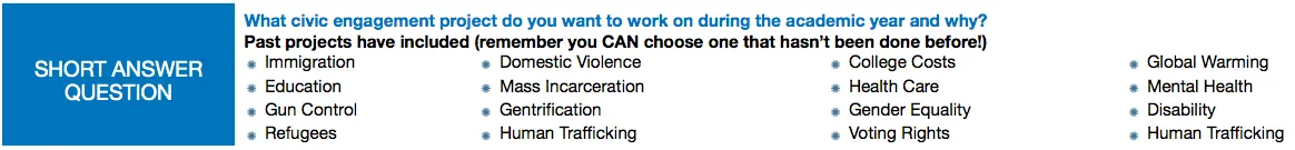 Short Answer Question: What civic engagement project do you want to work on during the academic year and why?